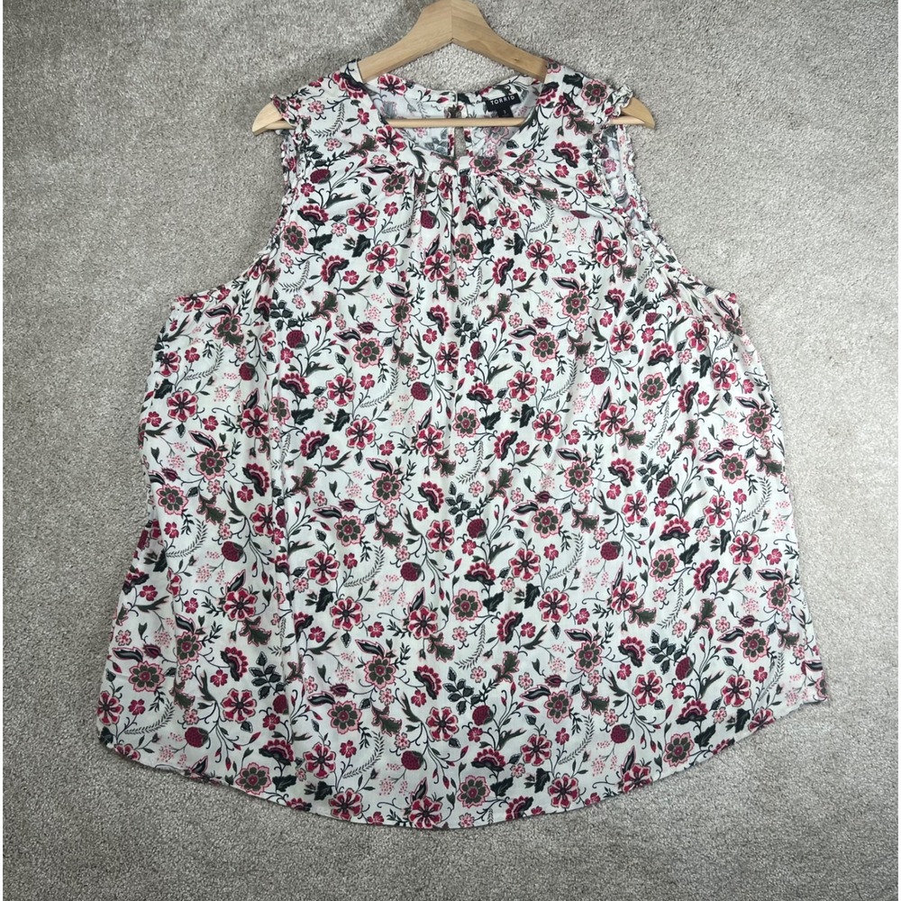 Torrid Womens Plus Size 3 Floral Sleeveless Ruffle Blouse Pink White Keyhole Top - Picture 7 of 11